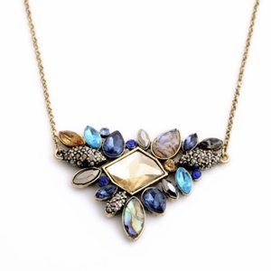 3x Boho Blue Statement CZ Necklace